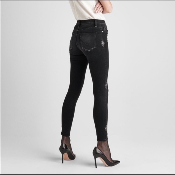 Hudson Nico Midrise Super Skinny Ankle Jeans Star Embellishments Black - Picture 2 of 16